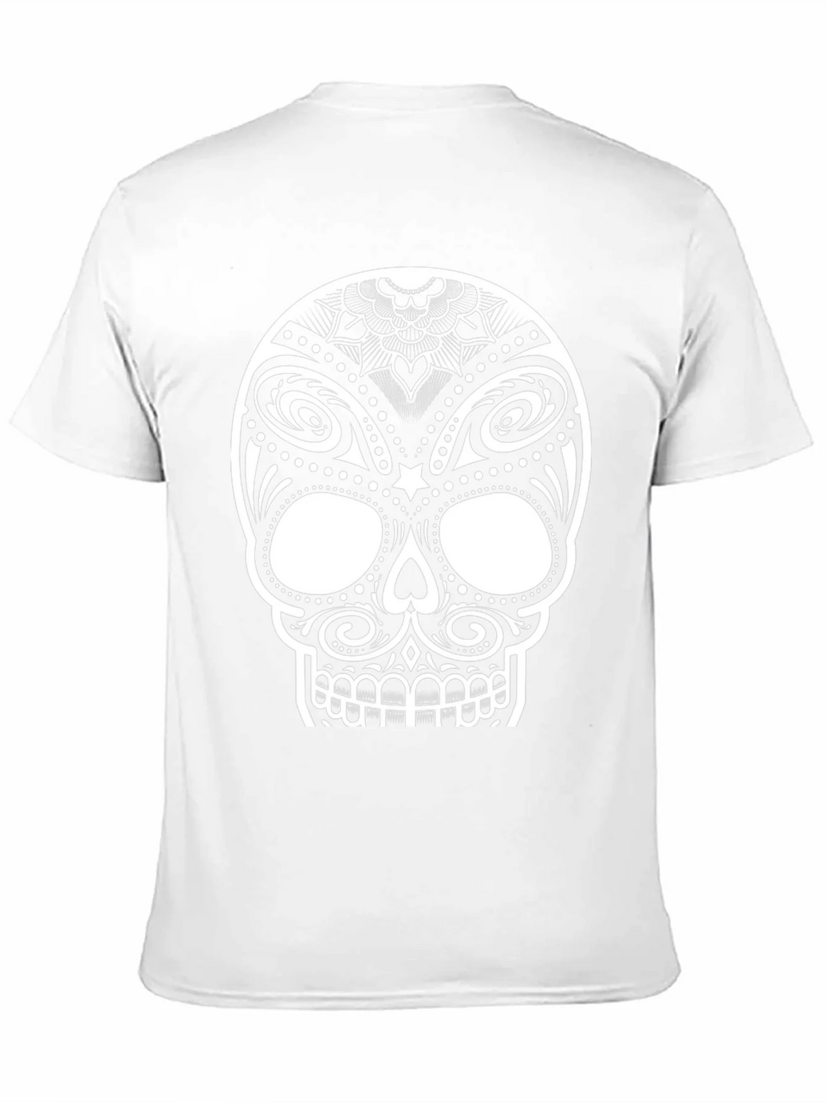 Black T-Shirt with Ornate Sugar Skull Design
