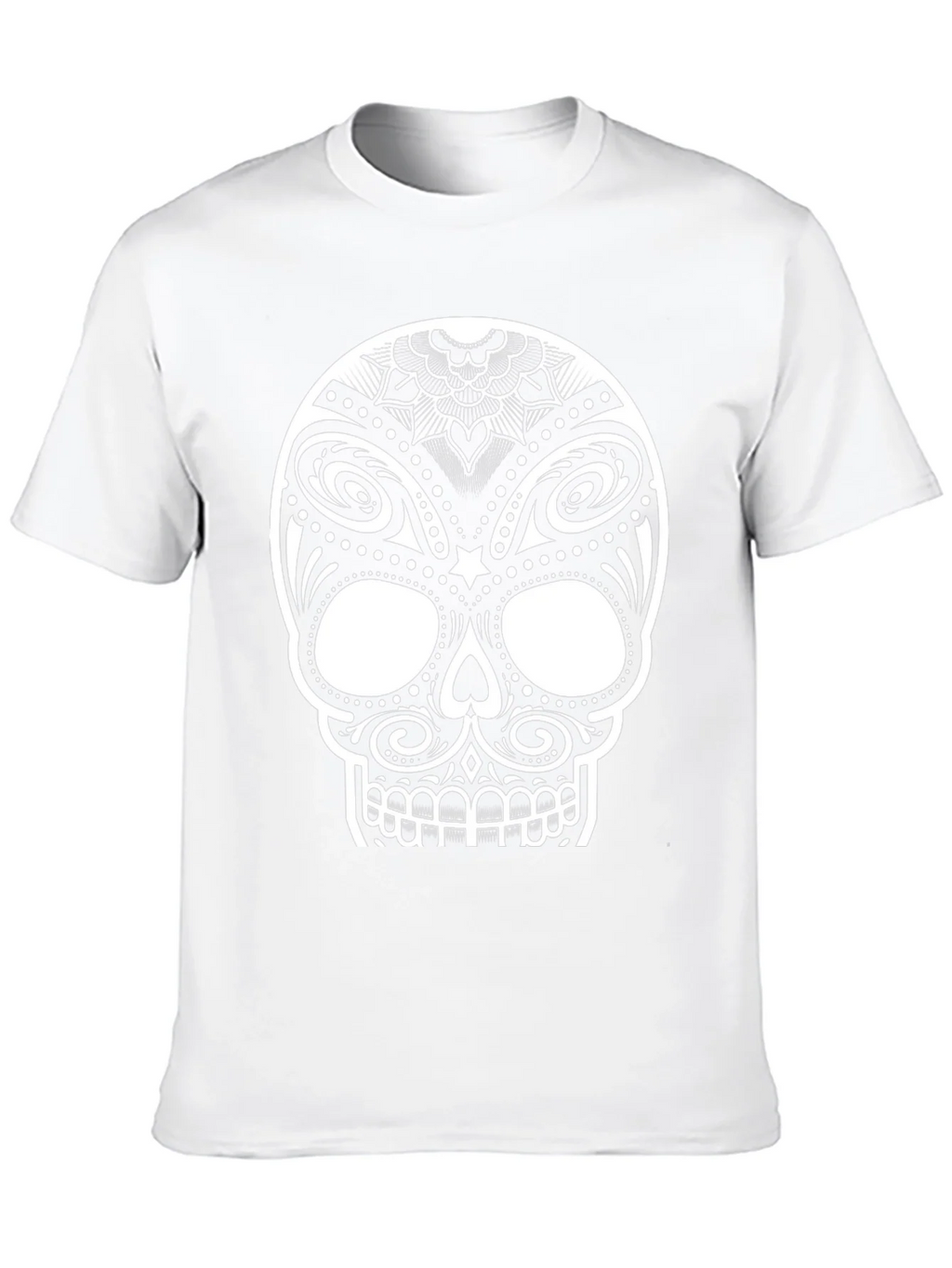 Black T-Shirt with Ornate Sugar Skull Design