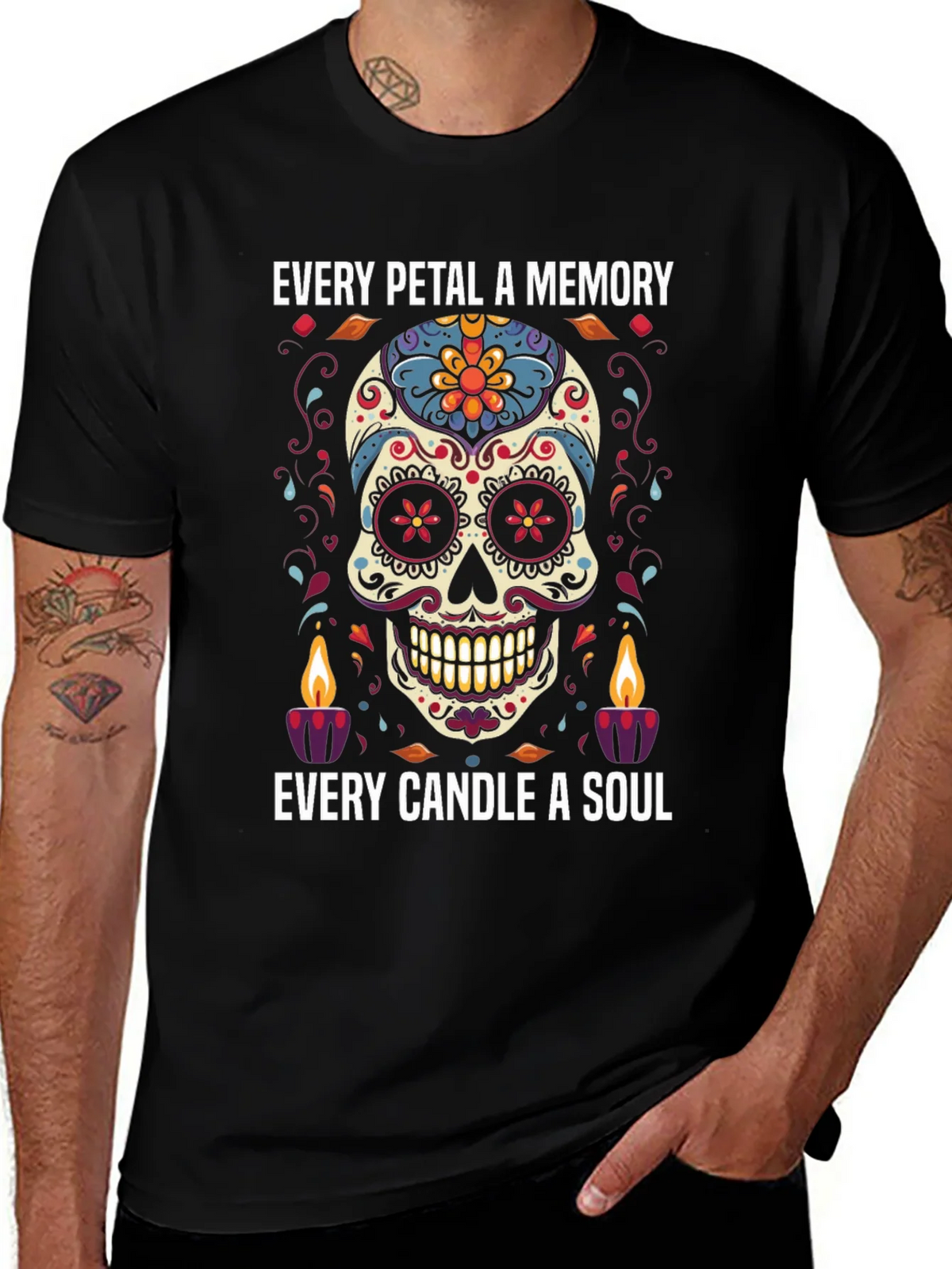 Day of the Dead Skull Graphic Tee - Every Petal a Memory