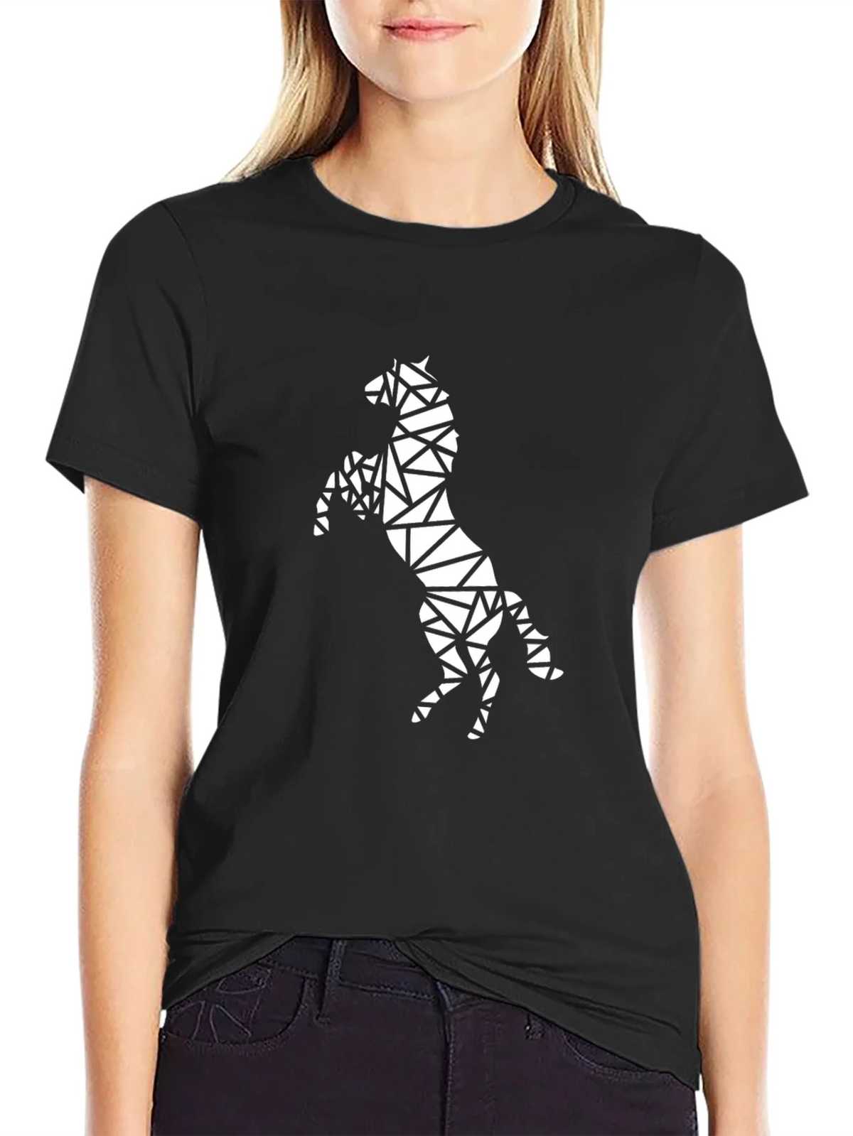 Geometric Horse Graphic Black T-Shirt
