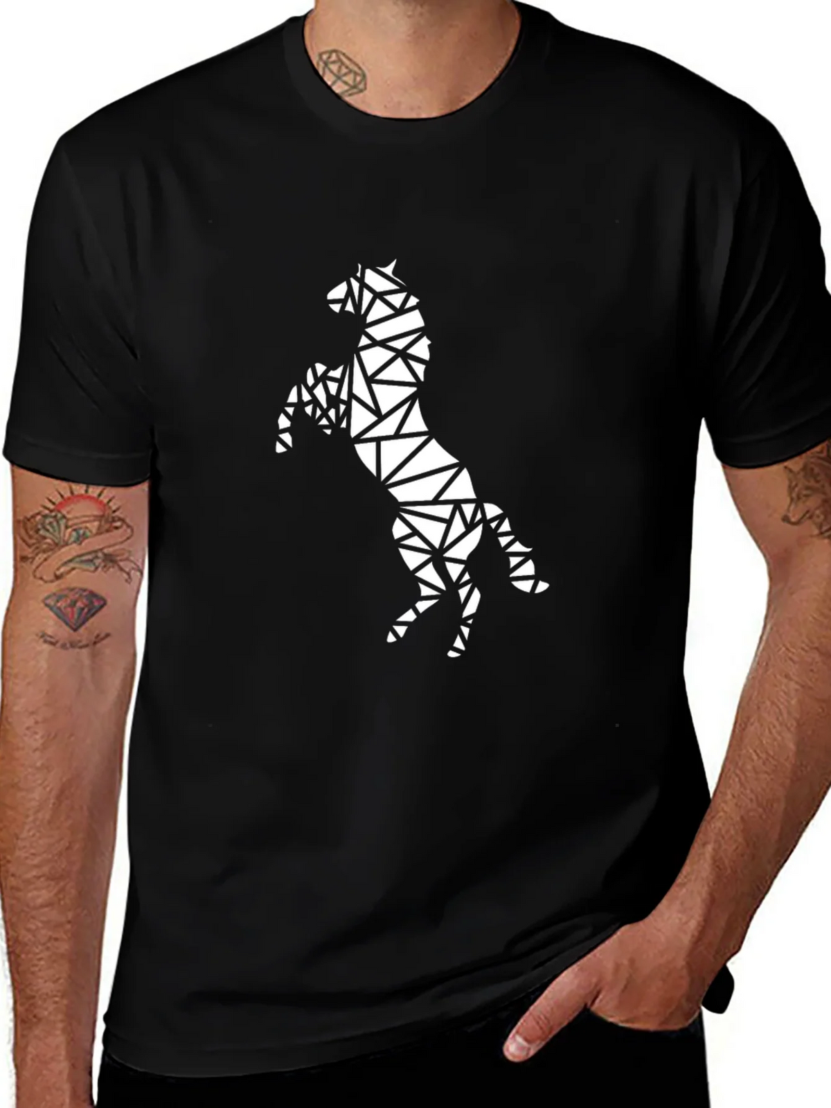 Geometric Horse Graphic Black T-Shirt