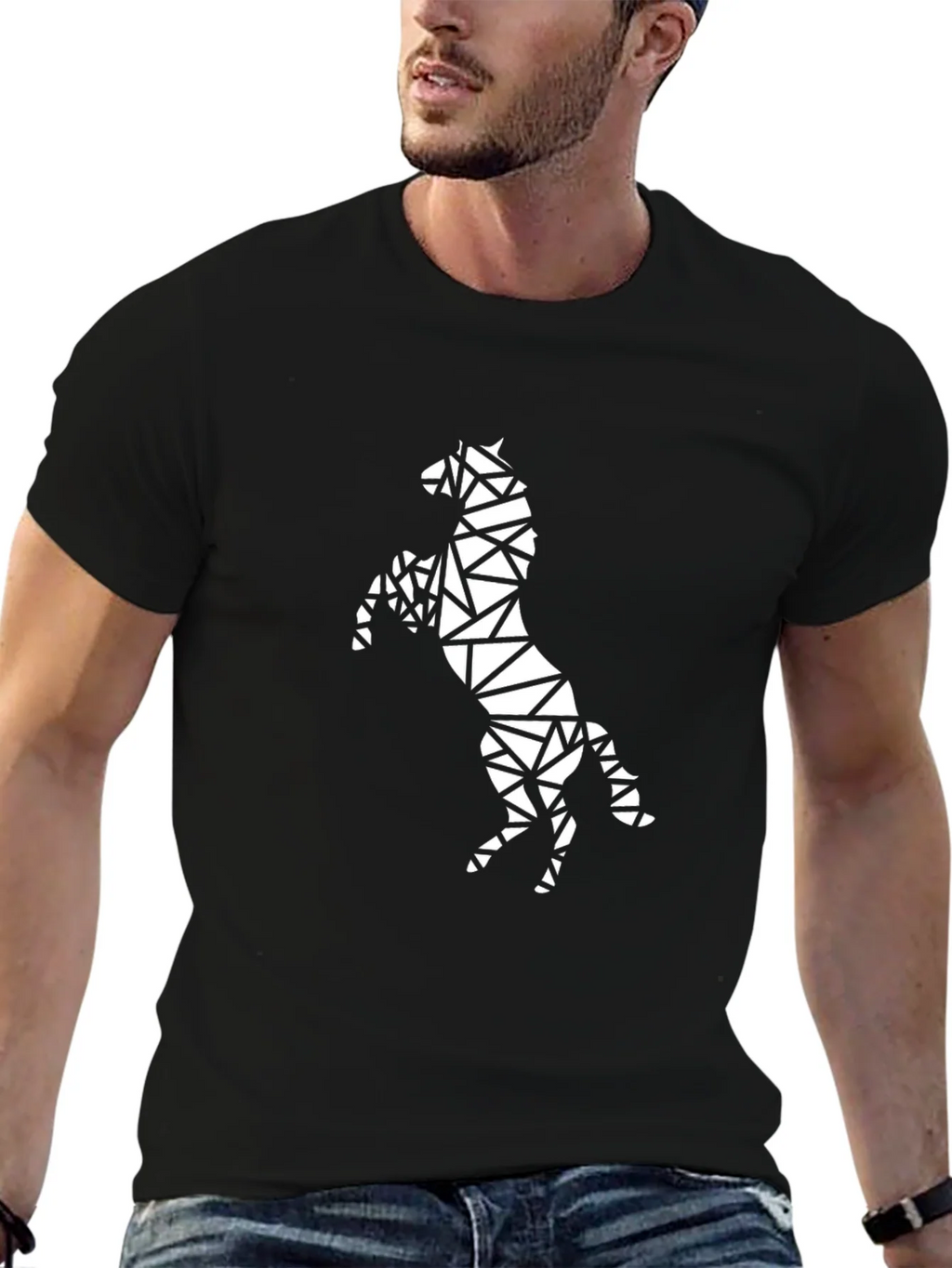 Geometric Horse Graphic Black T-Shirt