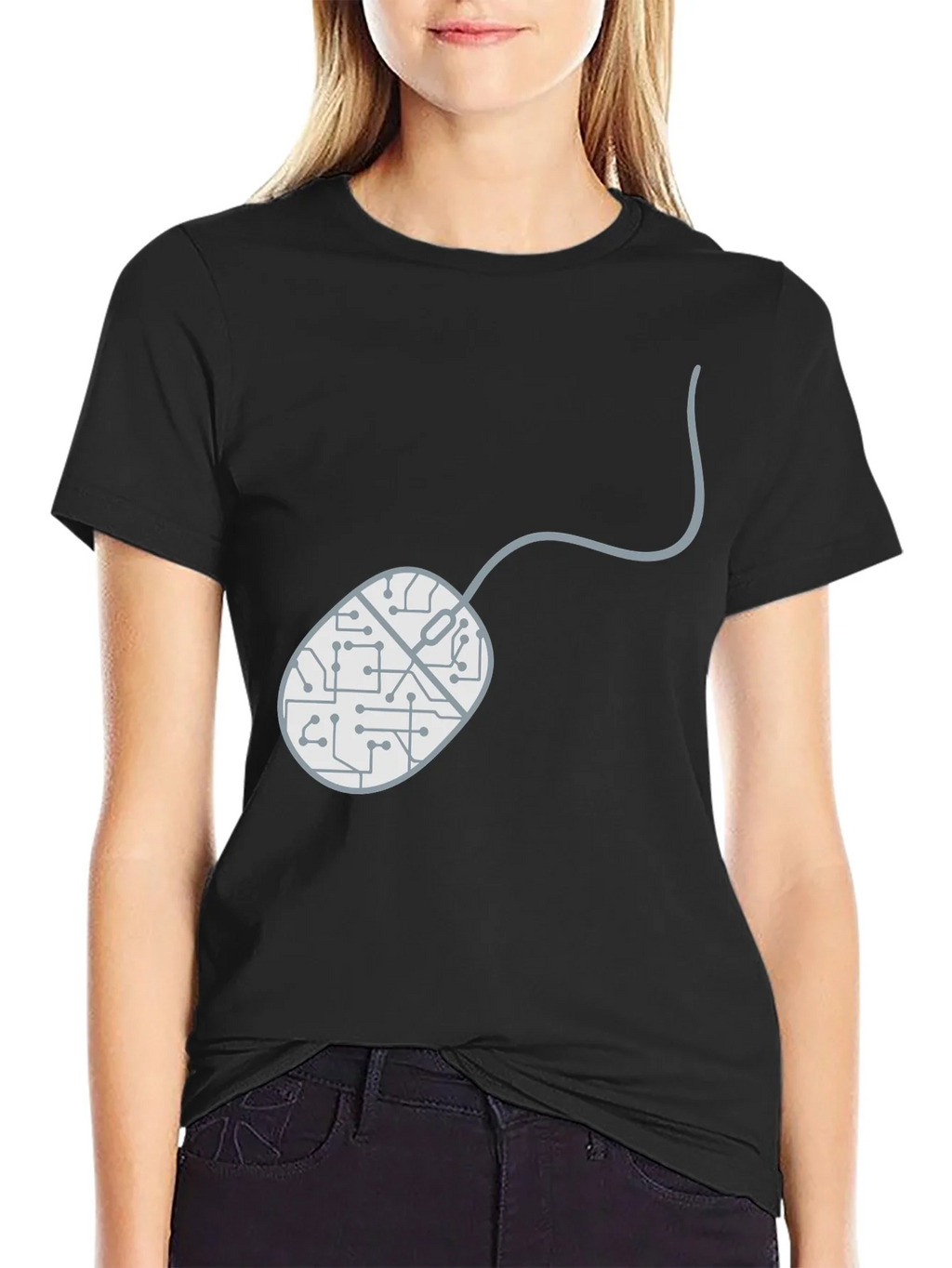 Circuit Mouse Graphic Tee - Black Cotton T-Shirt