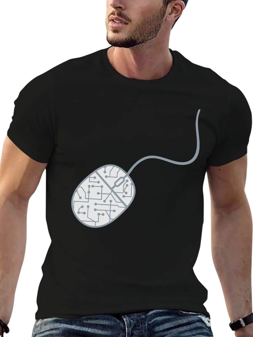 Circuit Mouse Graphic Tee - Black Cotton T-Shirt