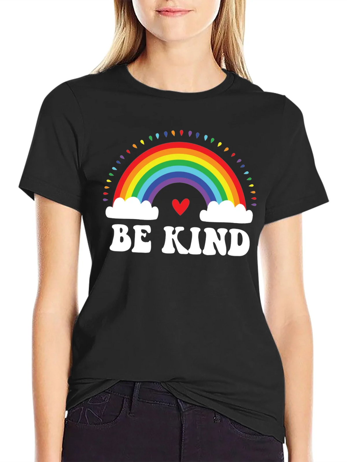 Be Kind Rainbow Heart Graphic Tee