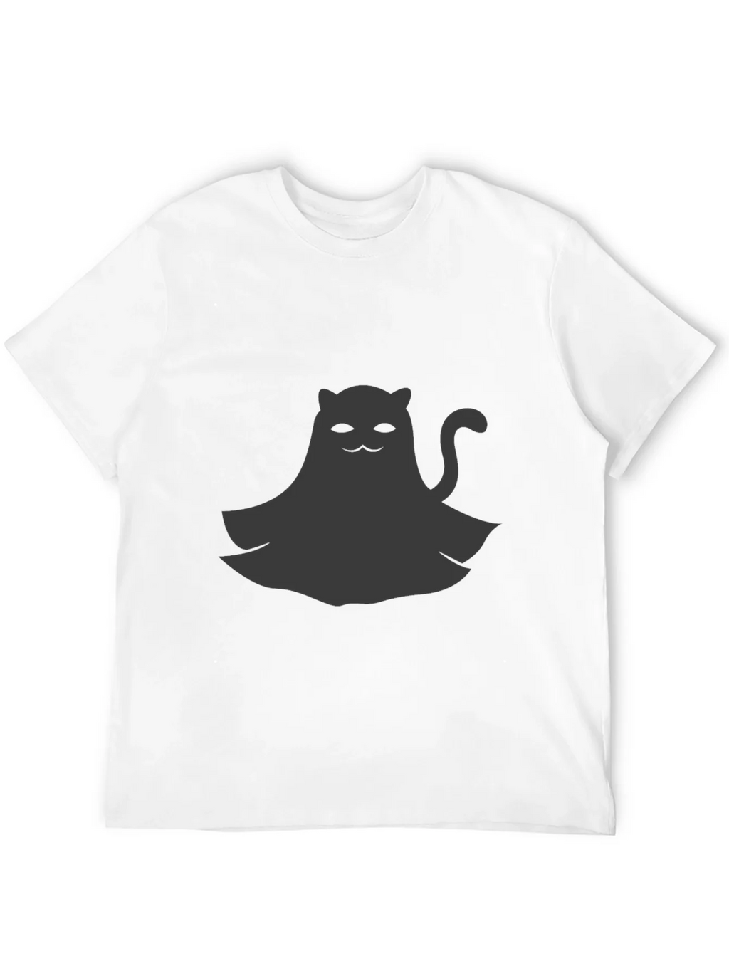 Cute Ghost Cat Graphic Tee - Black