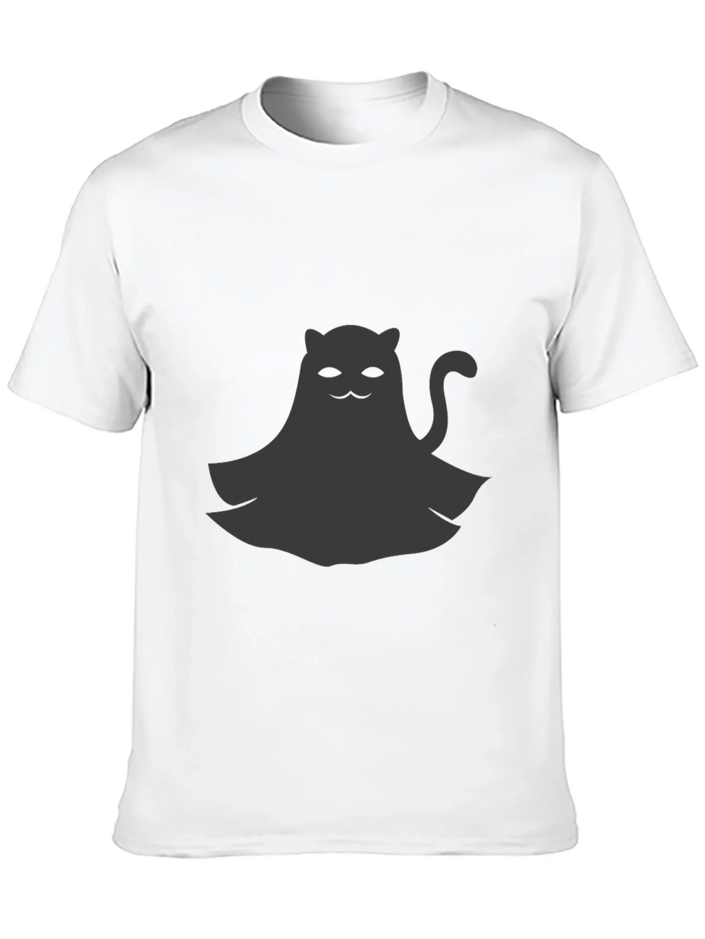 Cute Ghost Cat Graphic Tee - Black