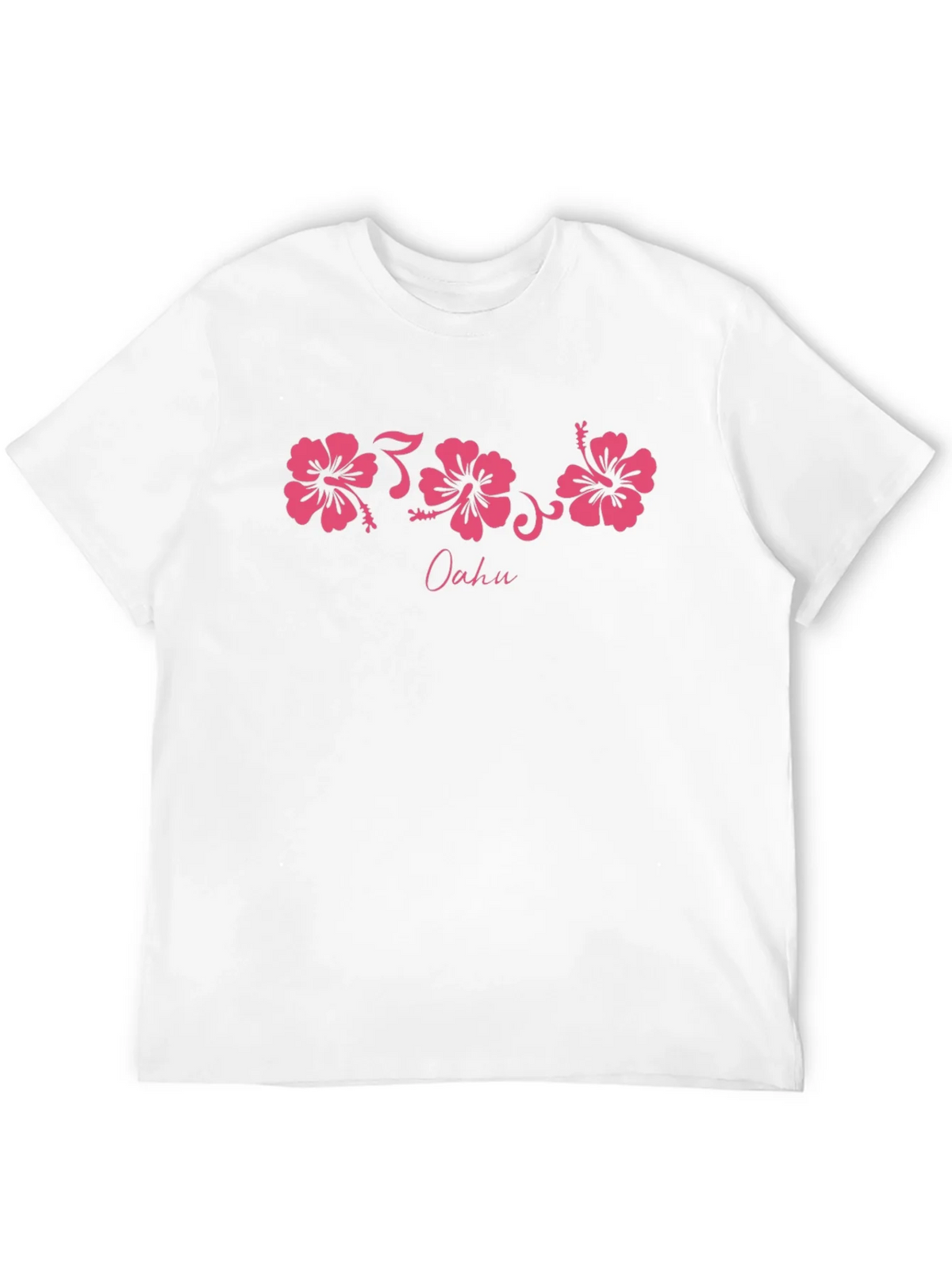 Oahu Pink Hibiscus Flower Graphic Black T-Shirt