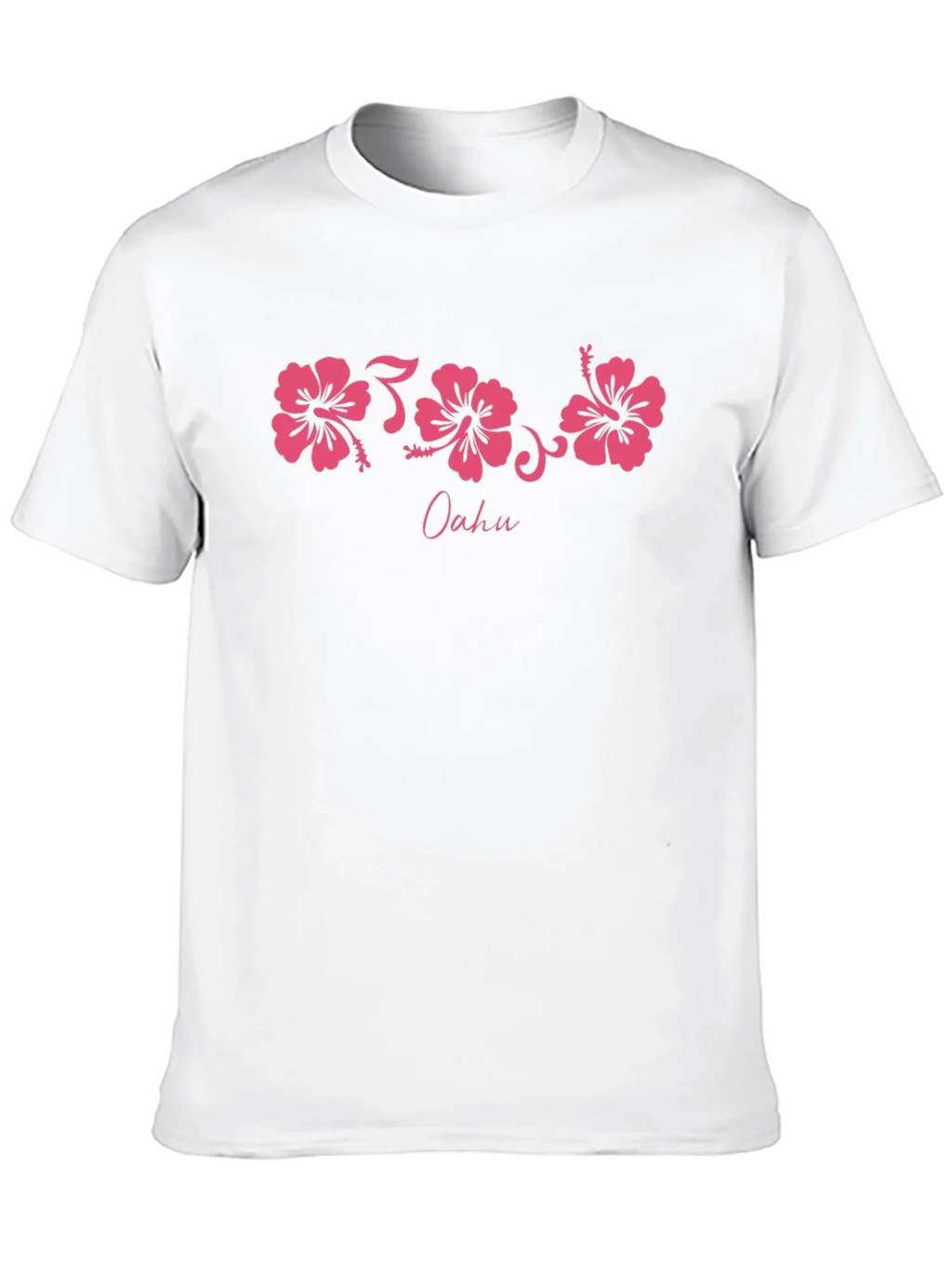 Oahu Pink Hibiscus Flower Graphic Black T-Shirt