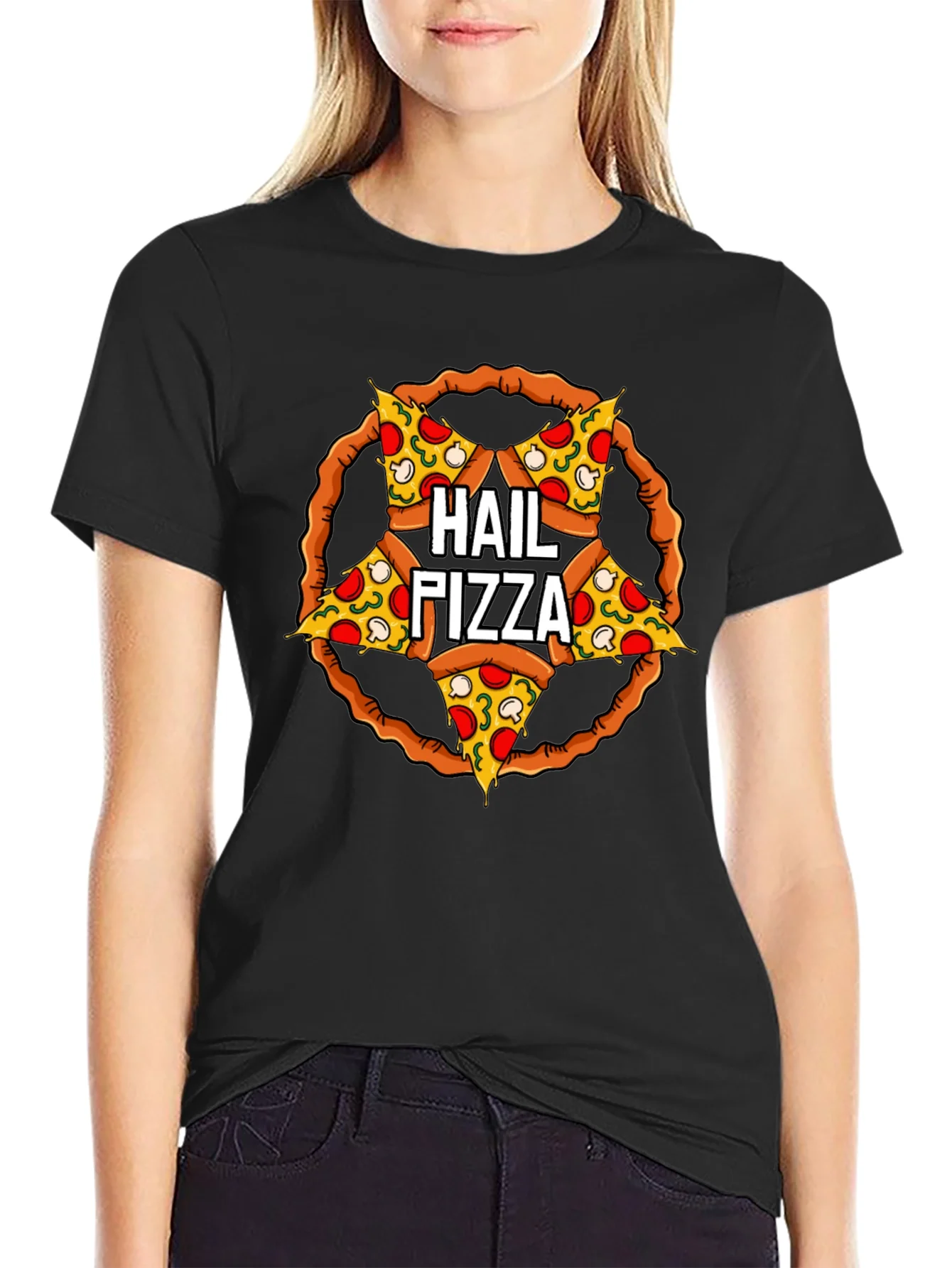Hail Pizza Pentagram T-Shirt - Funny Graphic Tee