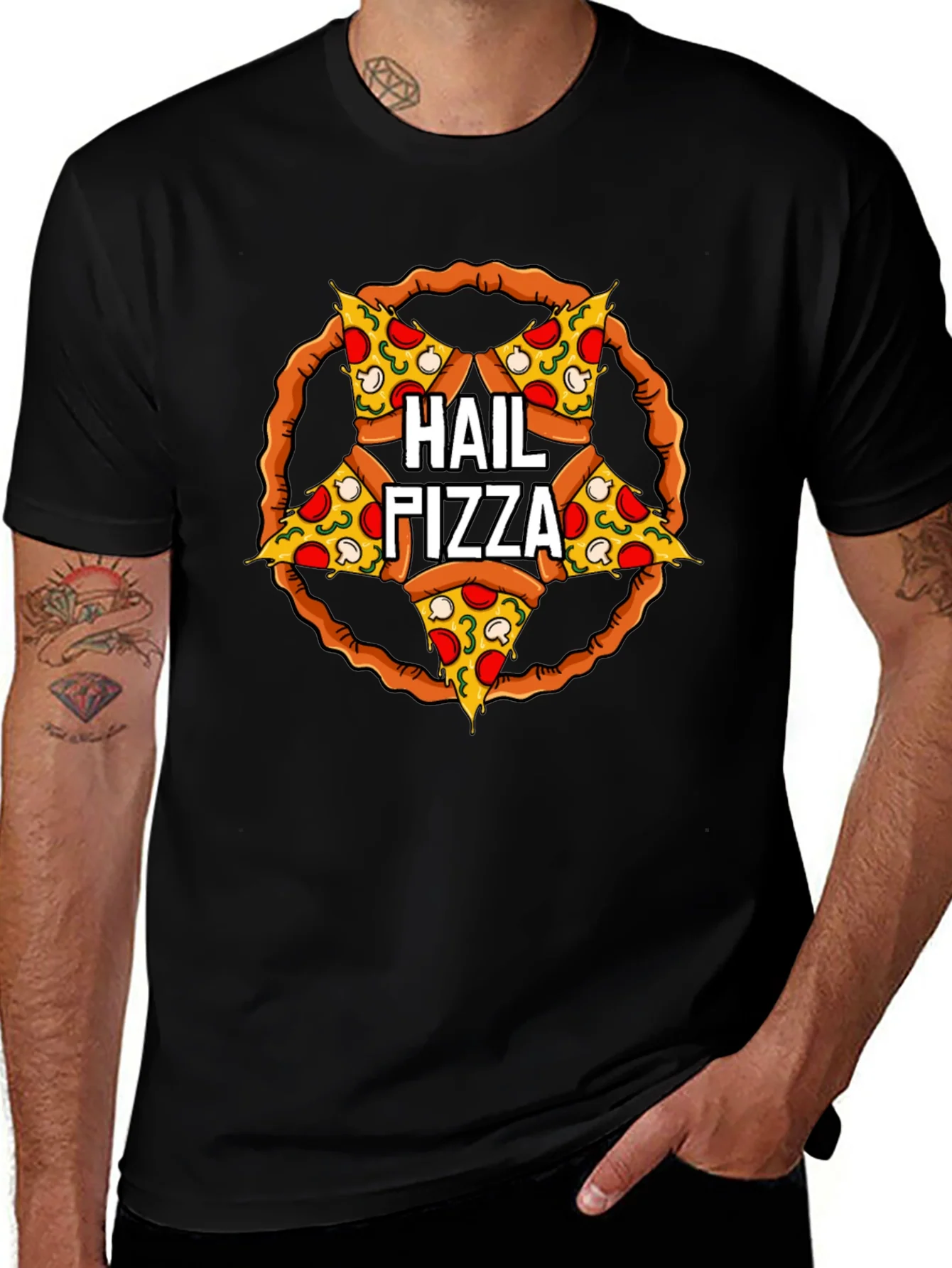 Hail Pizza Pentagram T-Shirt - Funny Graphic Tee