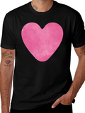 Pink Heart Graphic Black Tee