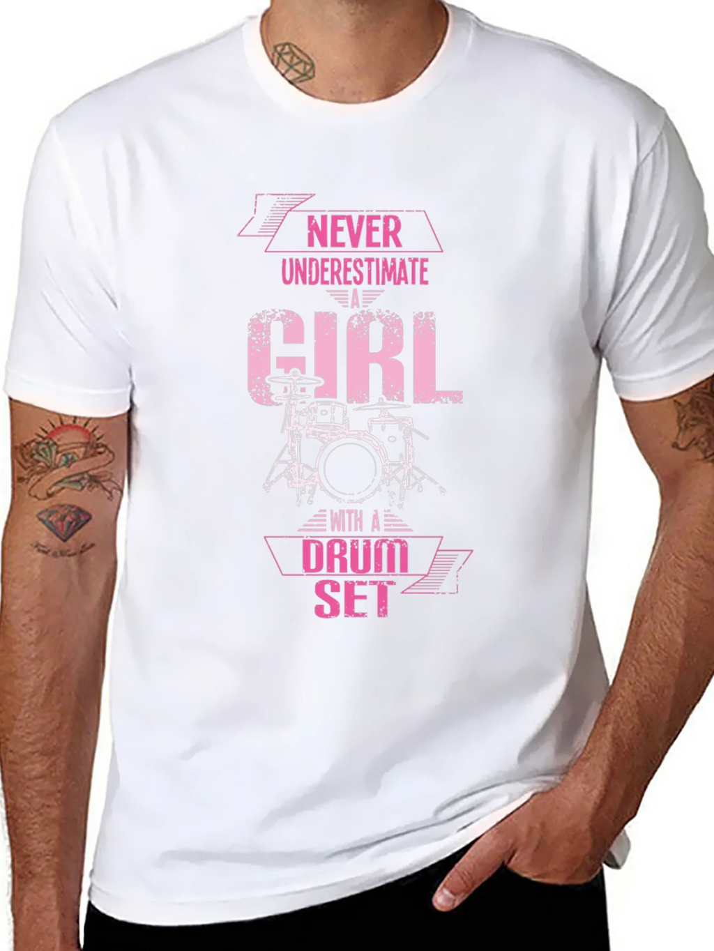 Never Underestimate a Girl Drum Set T-Shirt
