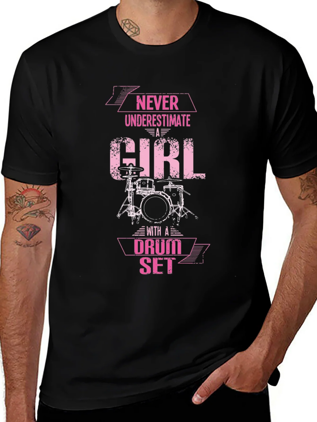 Never Underestimate a Girl Drum Set T-Shirt