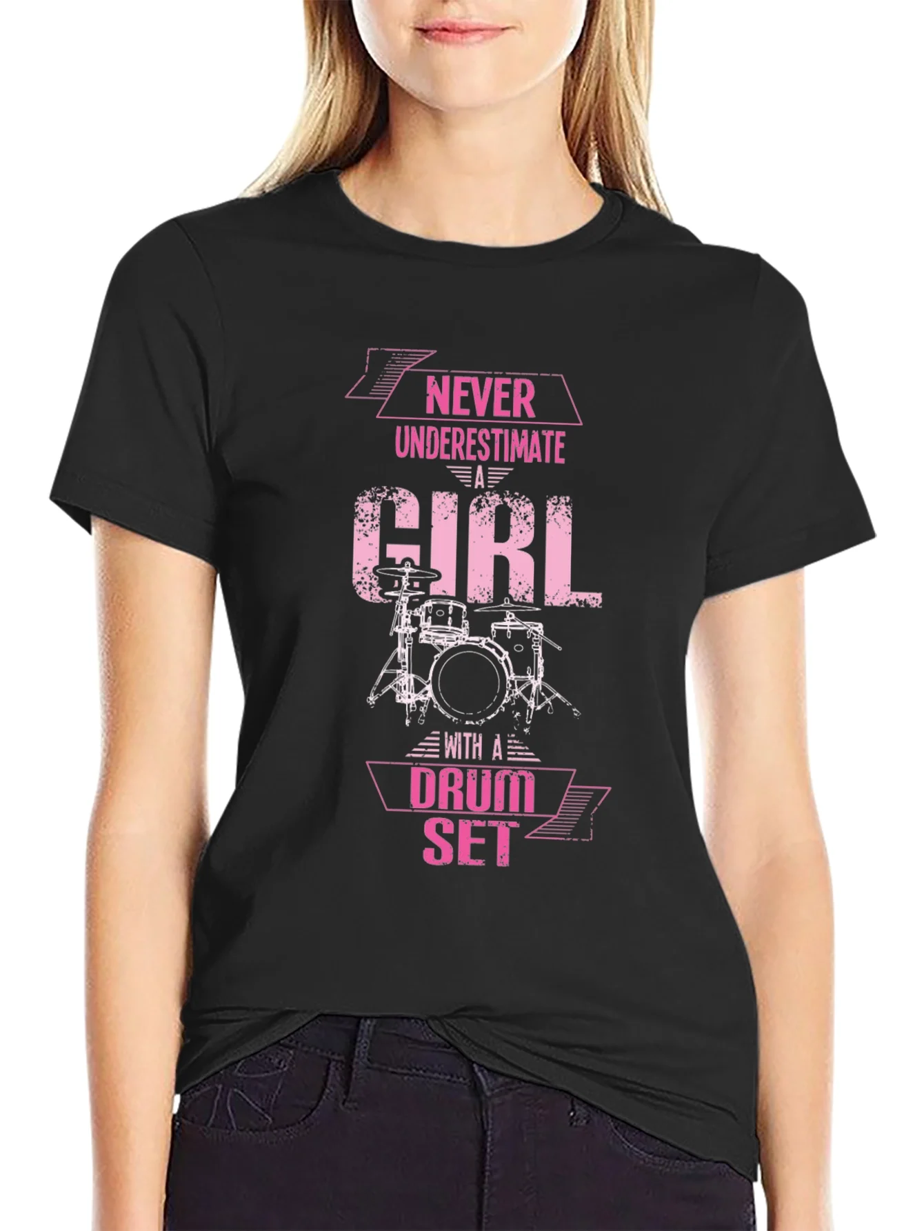 Never Underestimate a Girl Drum Set T-Shirt