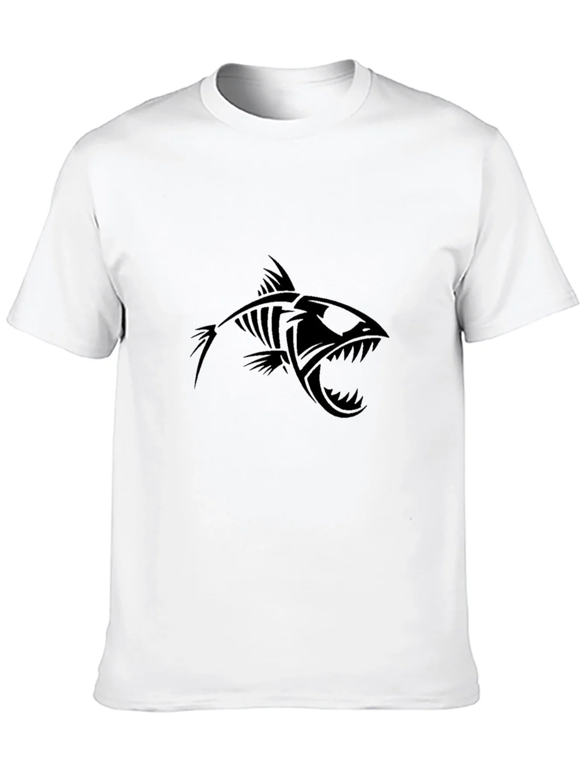 Edgy Fish Skeleton Graphic Black T-Shirt