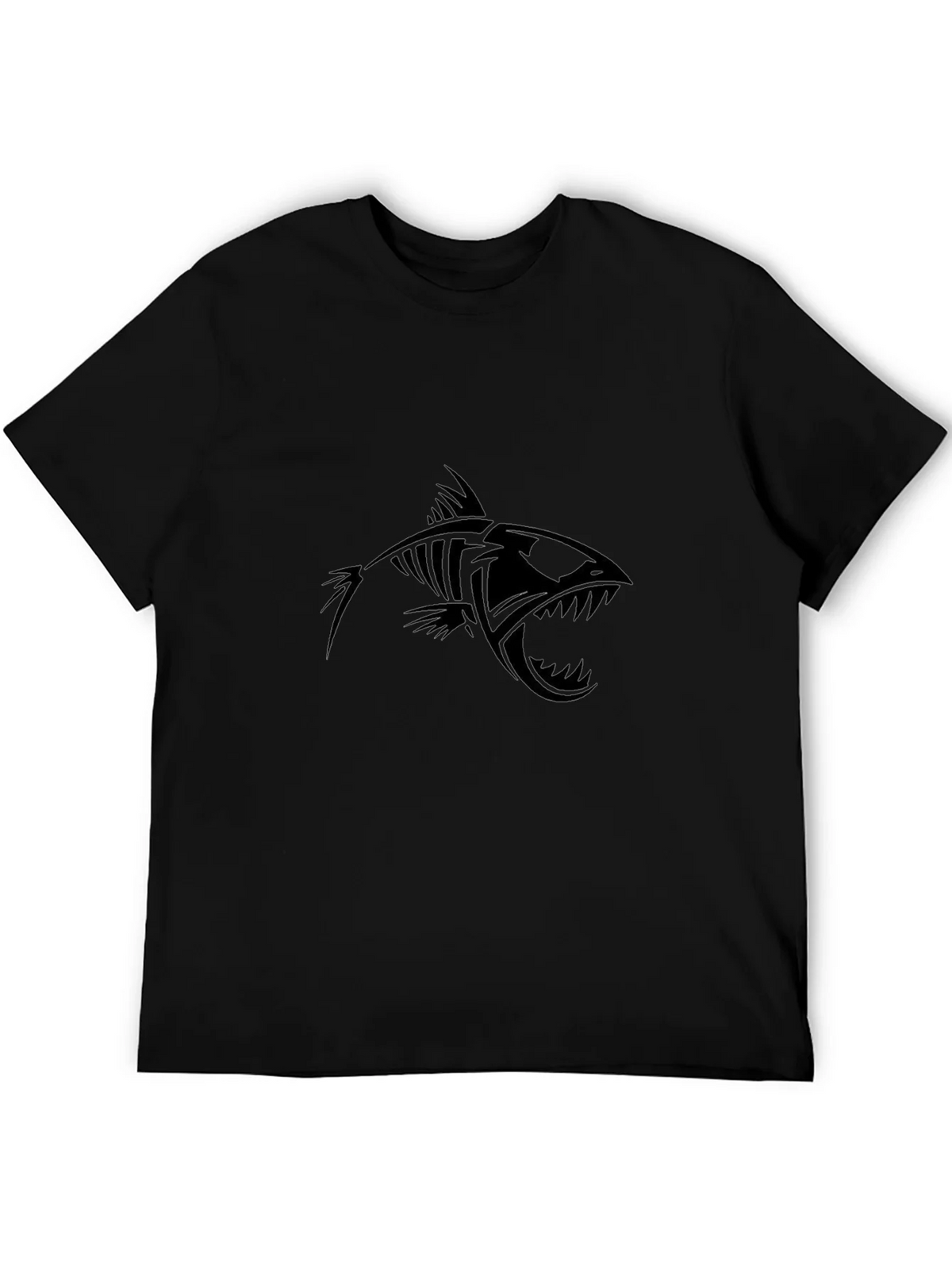 Edgy Fish Skeleton Graphic Black T-Shirt