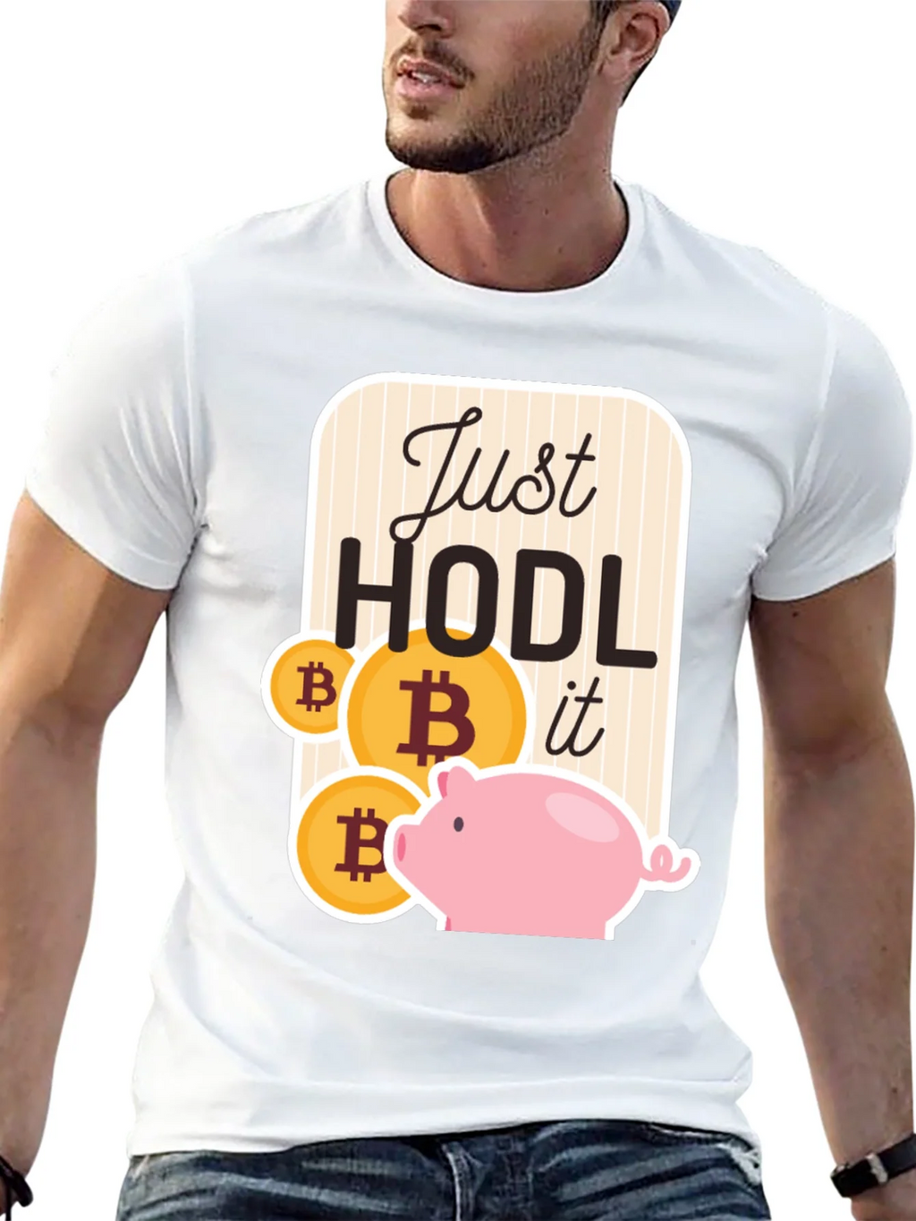 Just Hodl It Bitcoin Piggy Bank Black T-Shirt