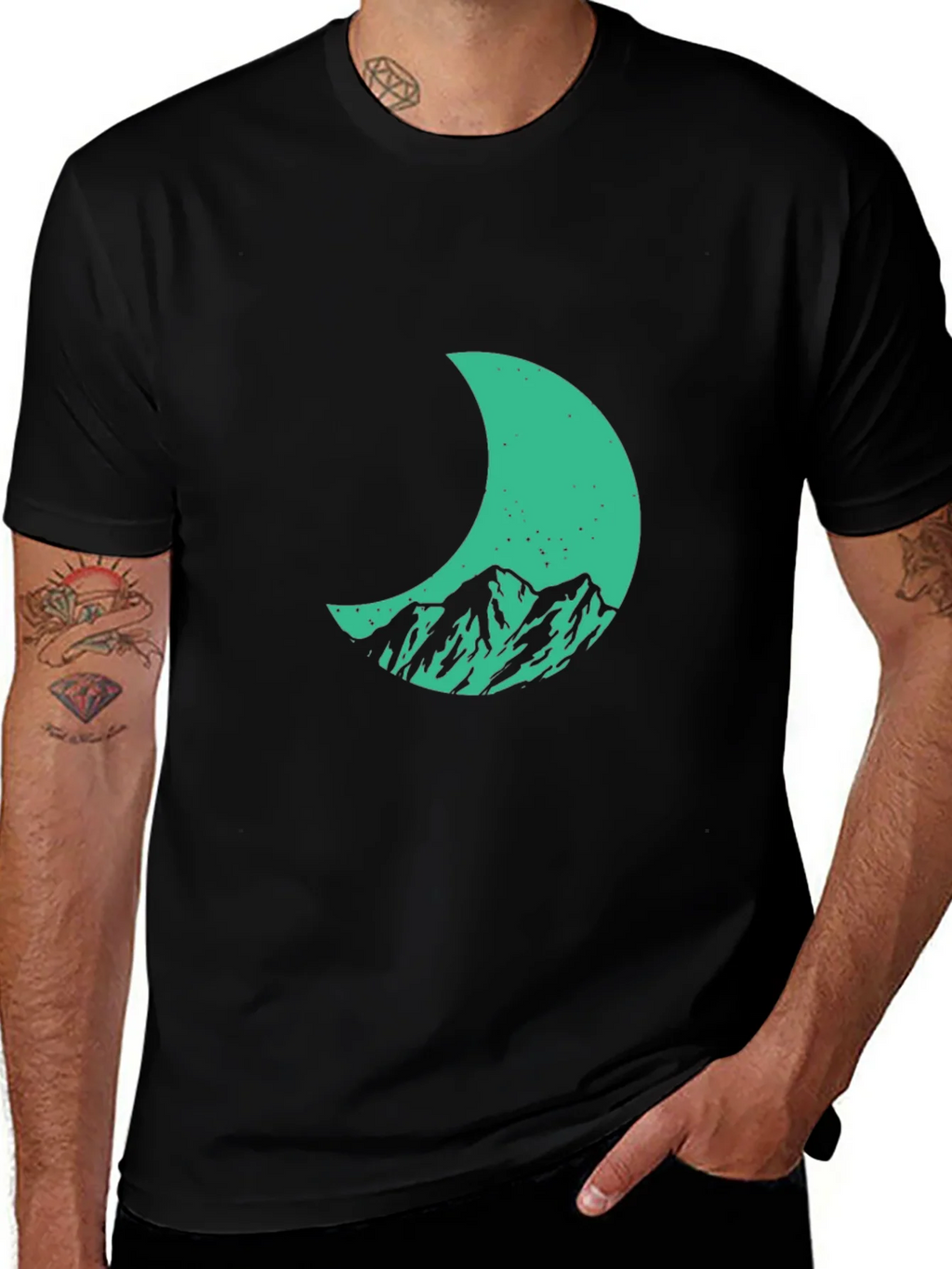 Mountain Moon Graphic Tee - Stylish Black Cotton T-Shirt