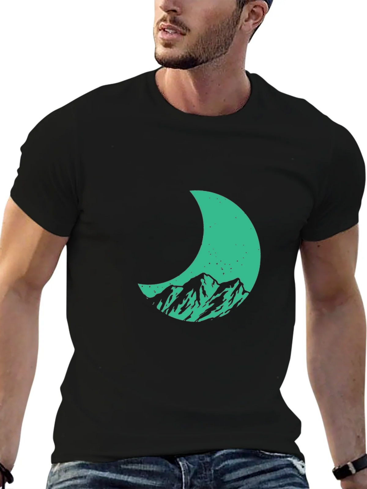 Mountain Moon Graphic Tee - Stylish Black Cotton T-Shirt