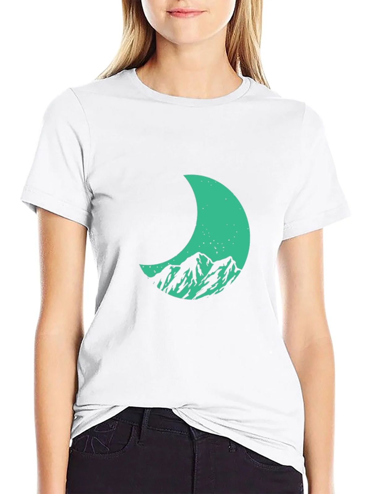 Mountain Moon Graphic Tee - Stylish Black Cotton T-Shirt