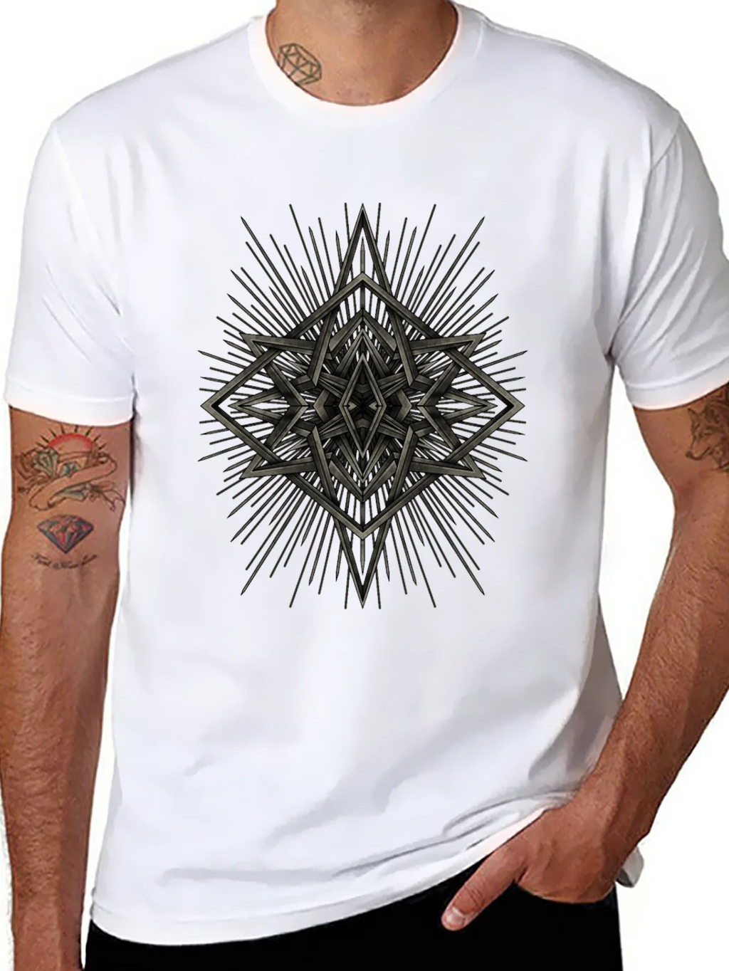 Geometric Starburst Graphic Tee - Black