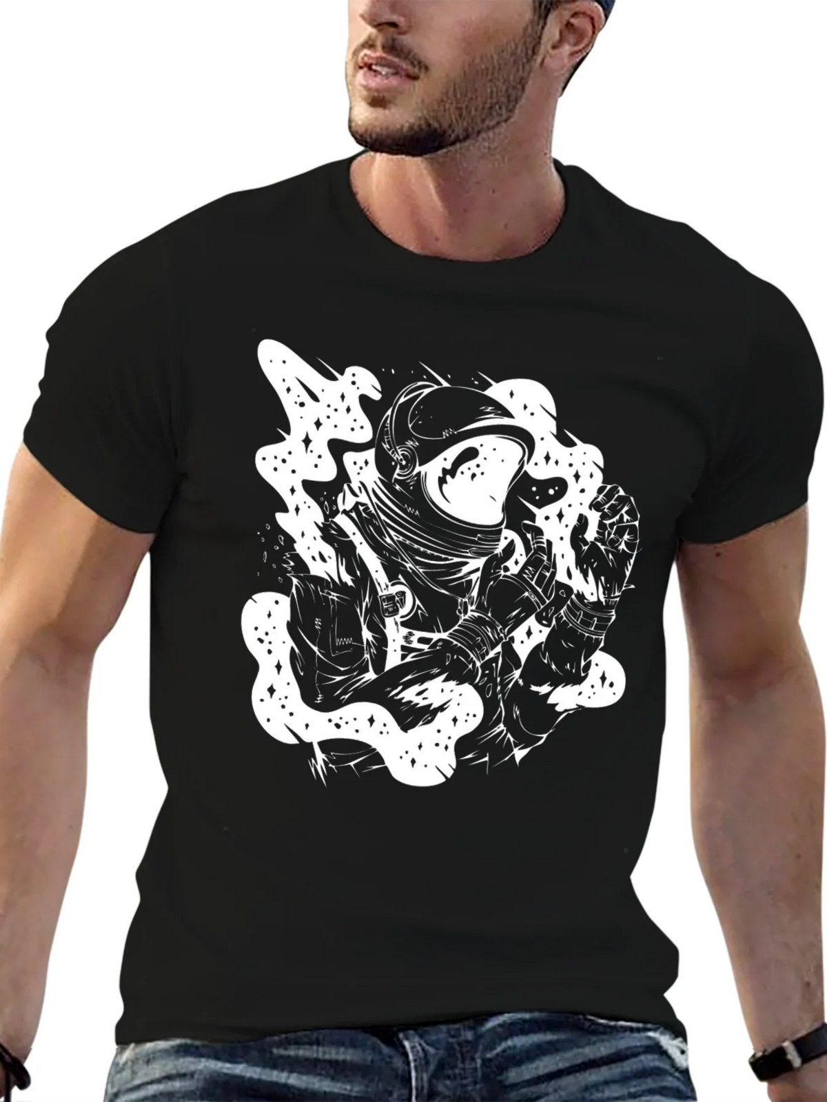 Astronaut Graphic Tee - Black Cotton T-Shirt