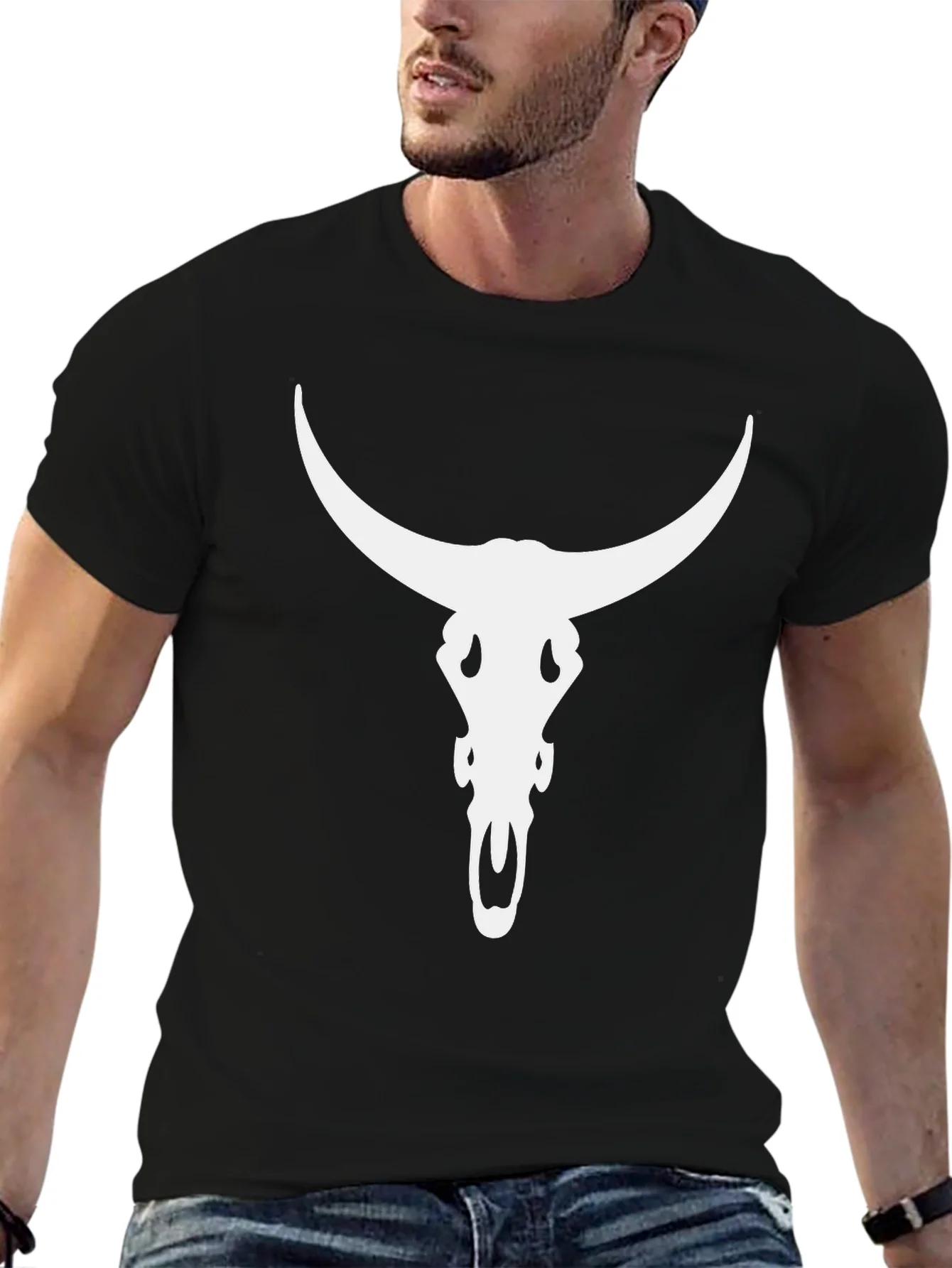 Bull Skull Graphic Tee - Black Cotton Blend