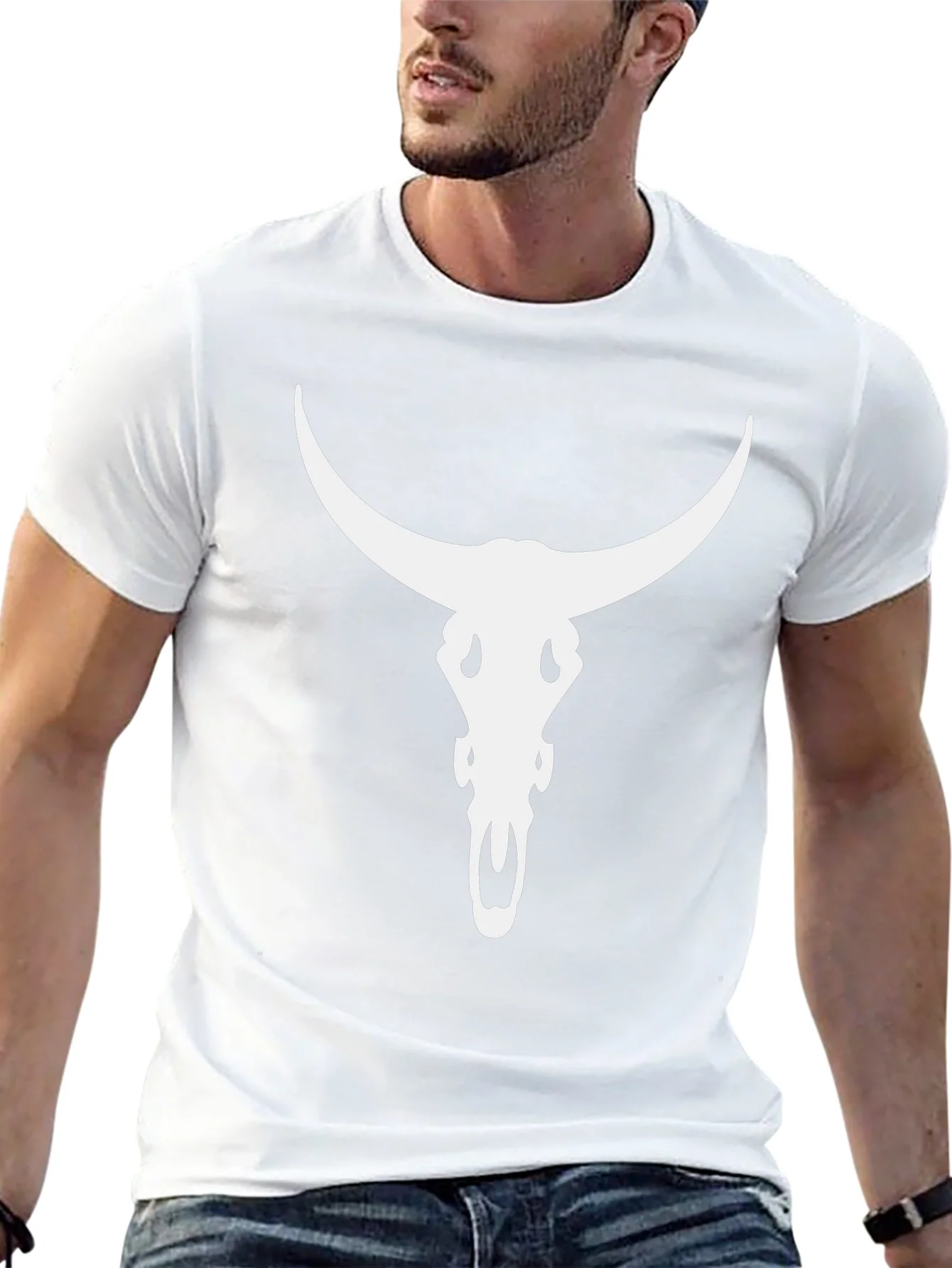 Bull Skull Graphic Tee - Black Cotton Blend