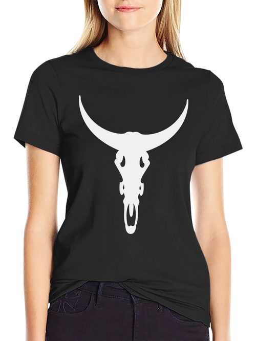 Bull Skull Graphic Tee - Black Cotton Blend