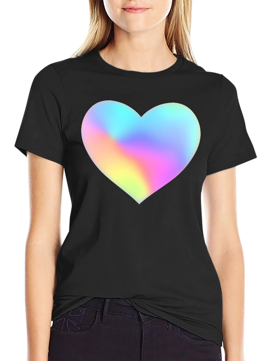 Mens Black T-Shirt with Holographic Heart