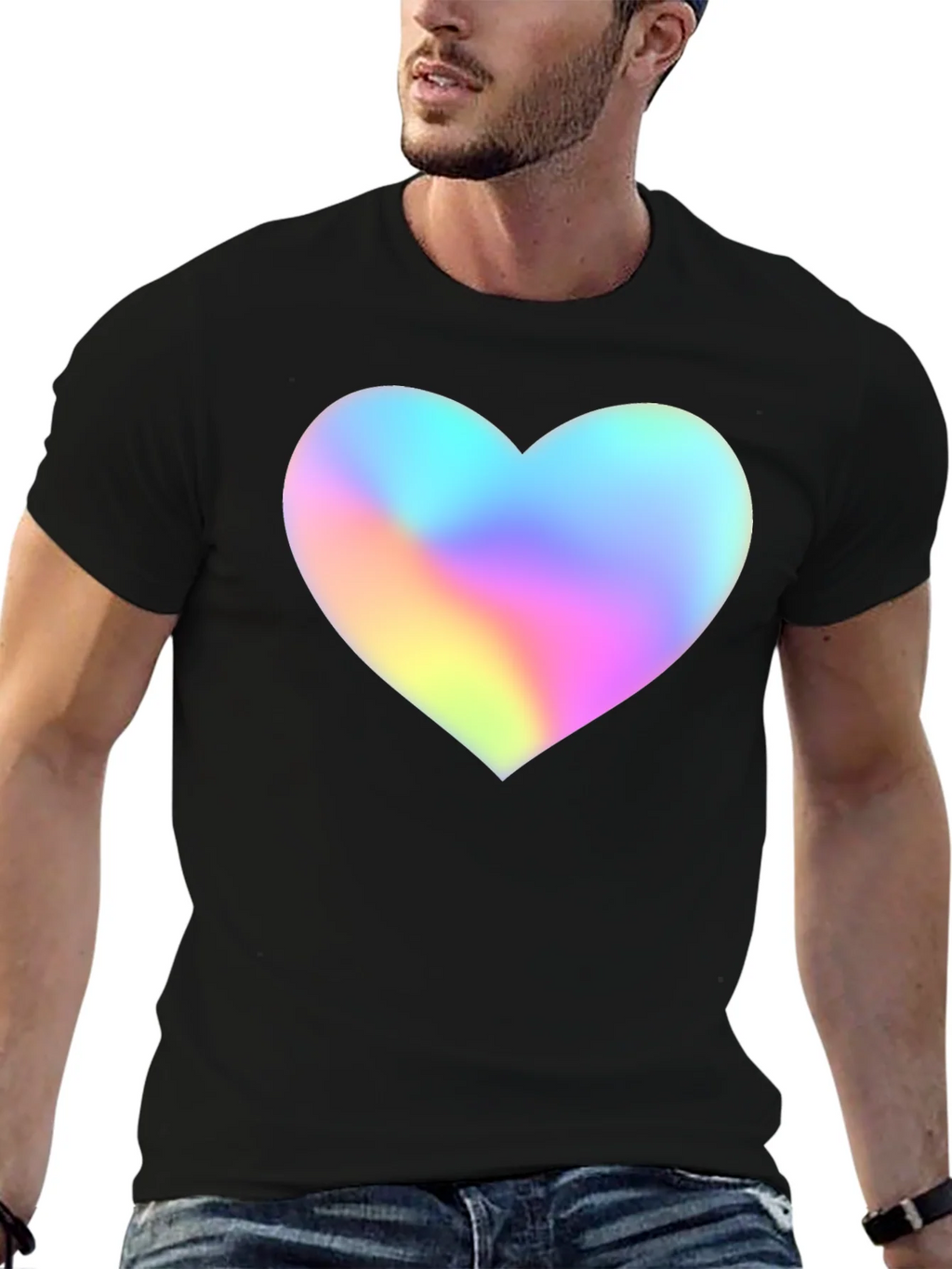 Mens Black T-Shirt with Holographic Heart
