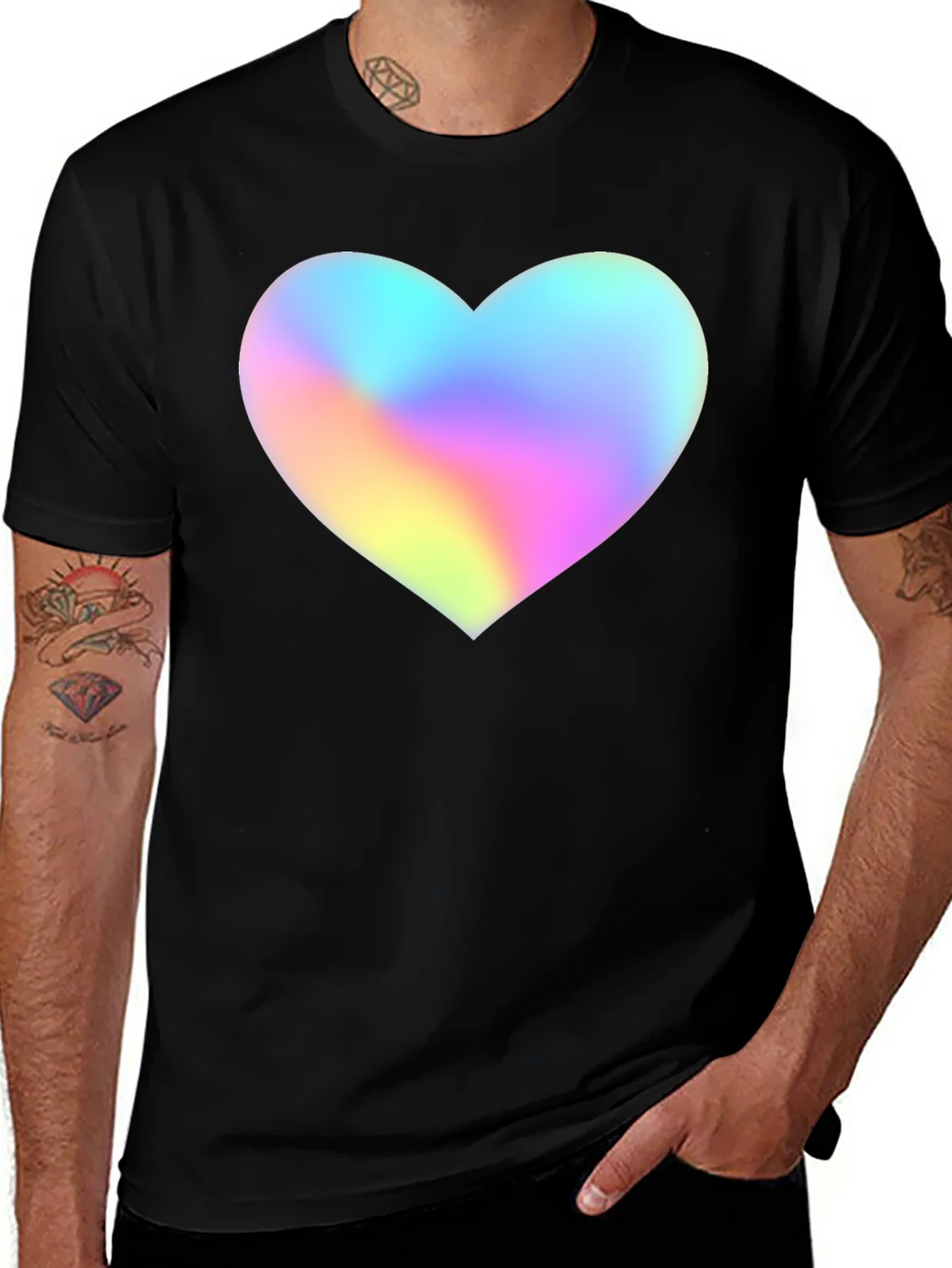 Mens Black T-Shirt with Holographic Heart