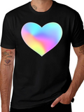 Mens Black T-Shirt with Holographic Heart