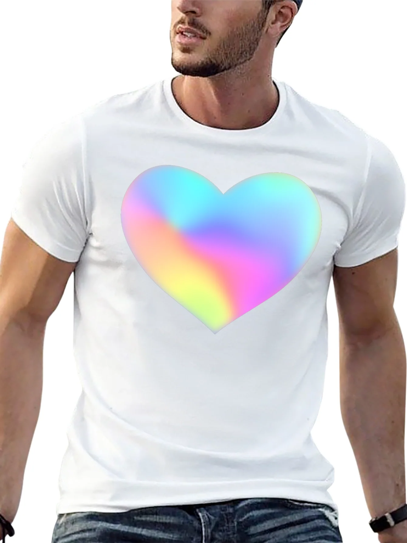 Mens Black T-Shirt with Holographic Heart