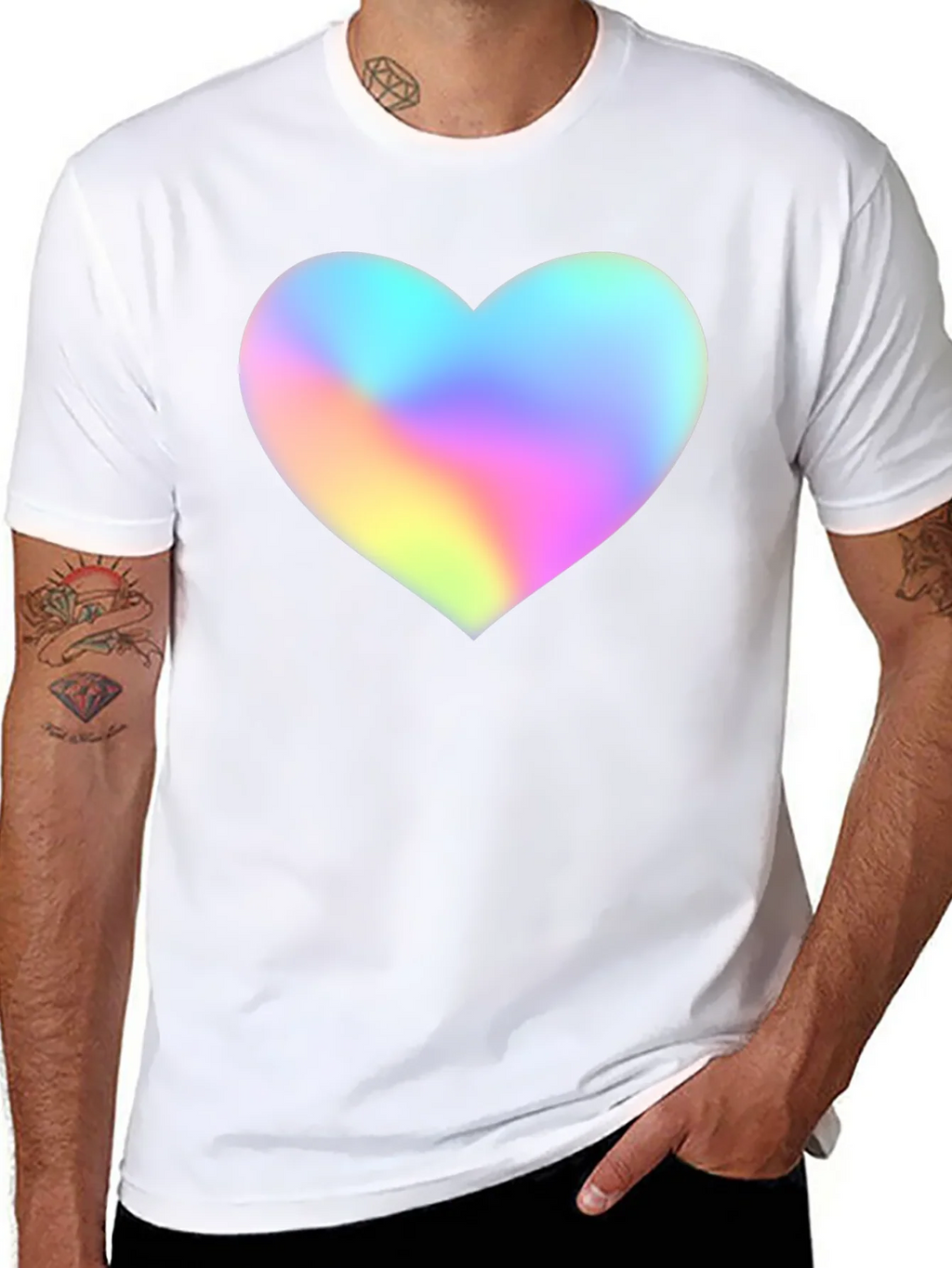 Mens Black T-Shirt with Holographic Heart