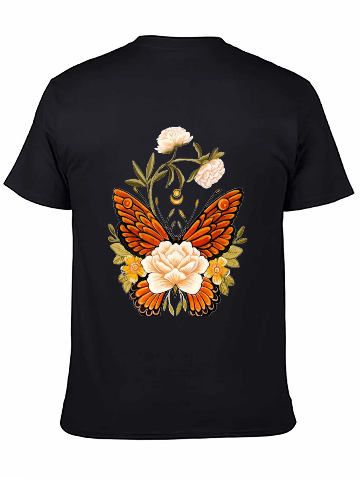 Floral Butterfly Graphic T-Shirt - Black