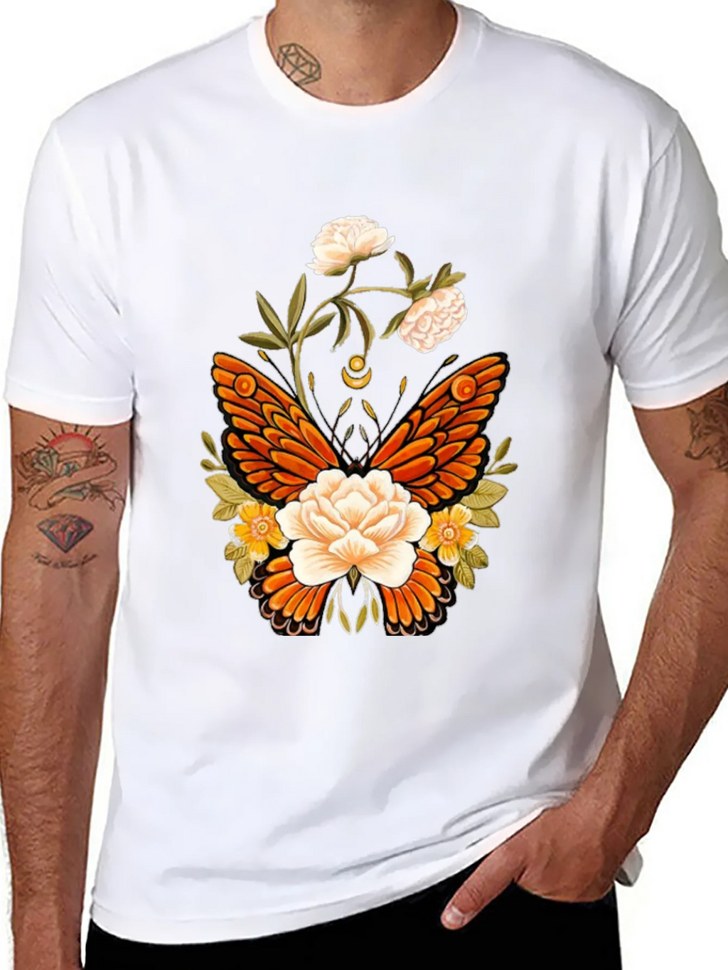 Floral Butterfly Graphic T-Shirt - Black