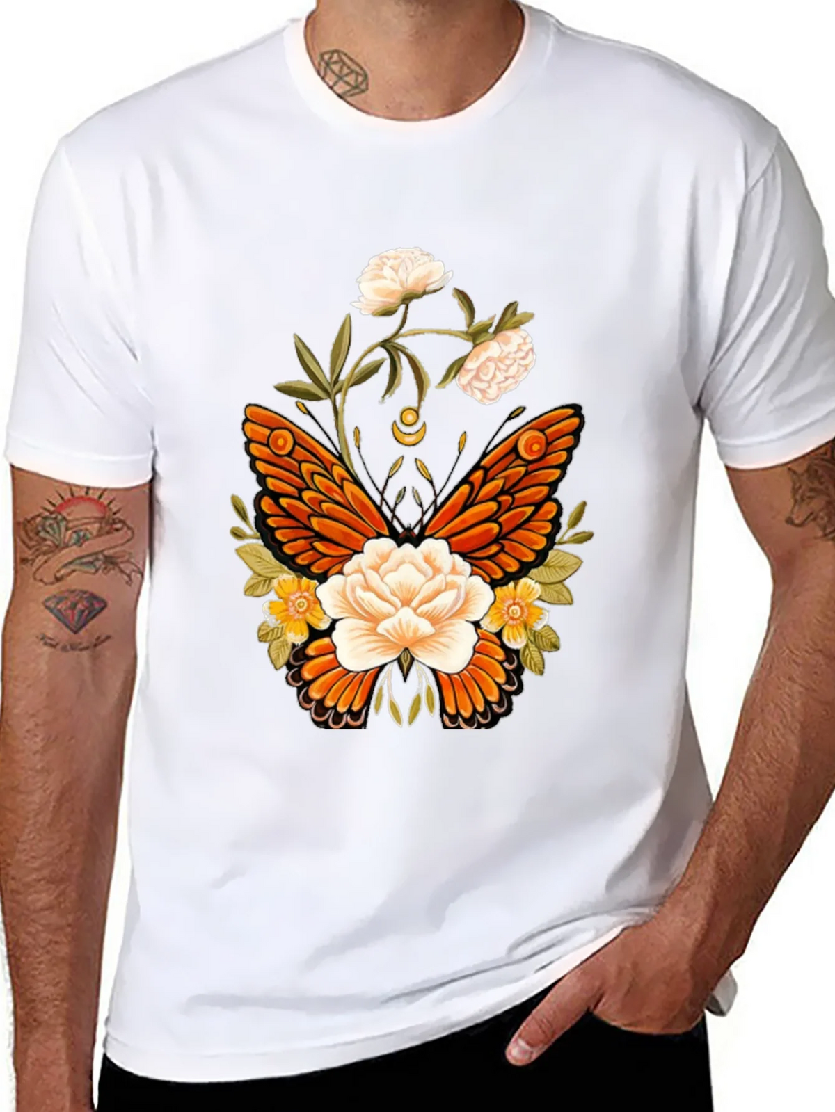 Floral Butterfly Graphic T-Shirt - Black