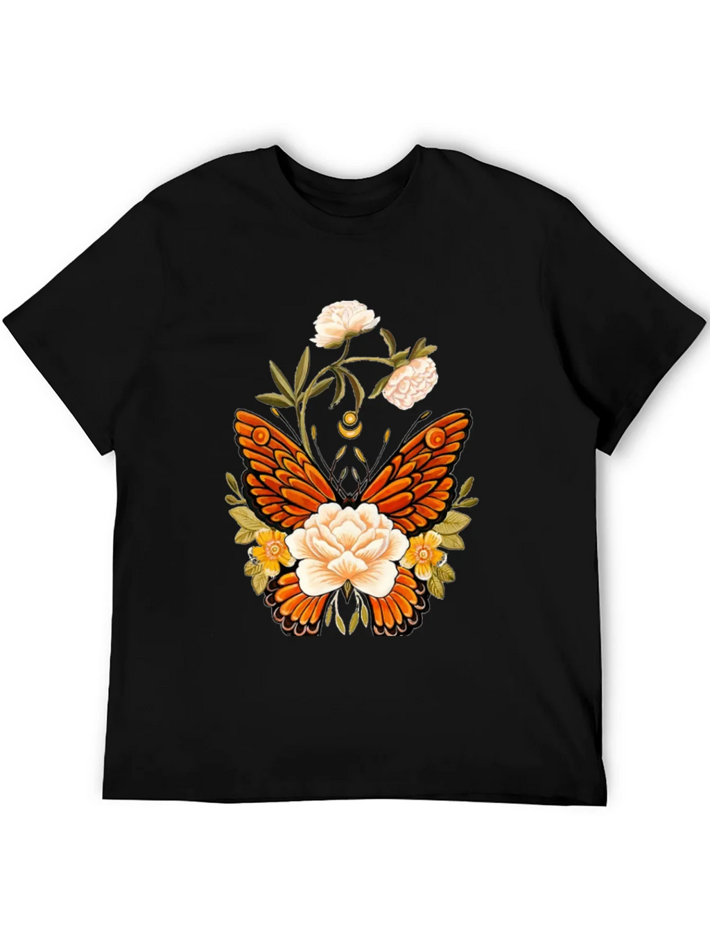 Floral Butterfly Graphic T-Shirt - Black