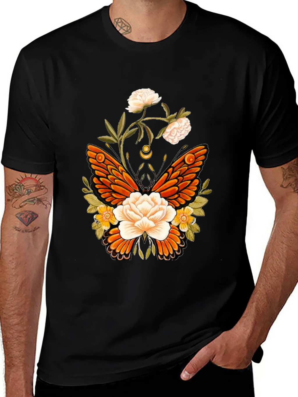 Floral Butterfly Graphic T-Shirt - Black