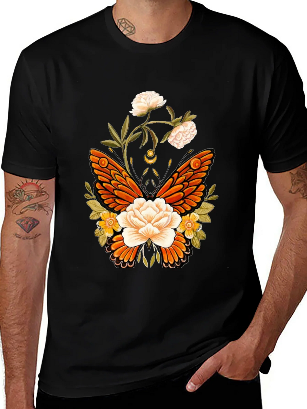 Floral Butterfly Graphic T-Shirt - Black