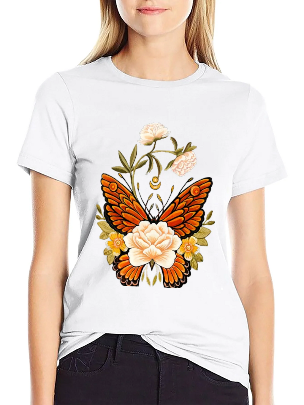 Floral Butterfly Graphic T-Shirt - Black