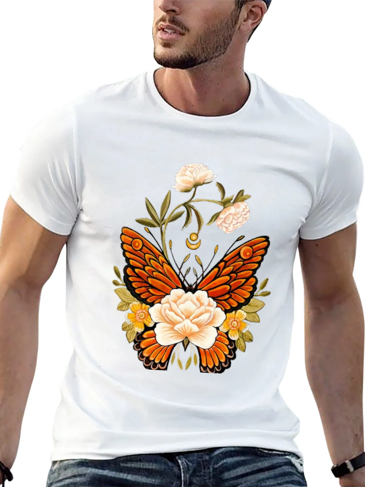 Floral Butterfly Graphic T-Shirt - Black