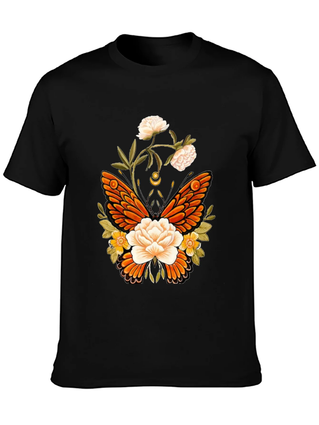 Floral Butterfly Graphic T-Shirt - Black