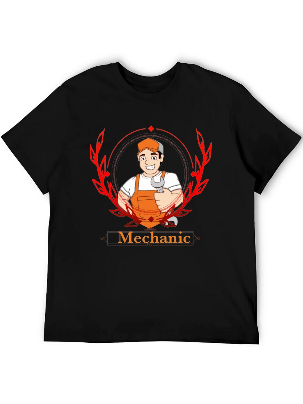 Mechanic Cartoon Graphic Black T-Shirt