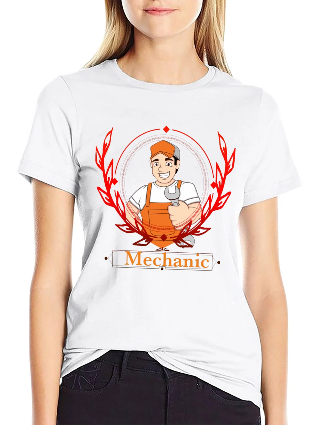 Mechanic Cartoon Graphic Black T-Shirt