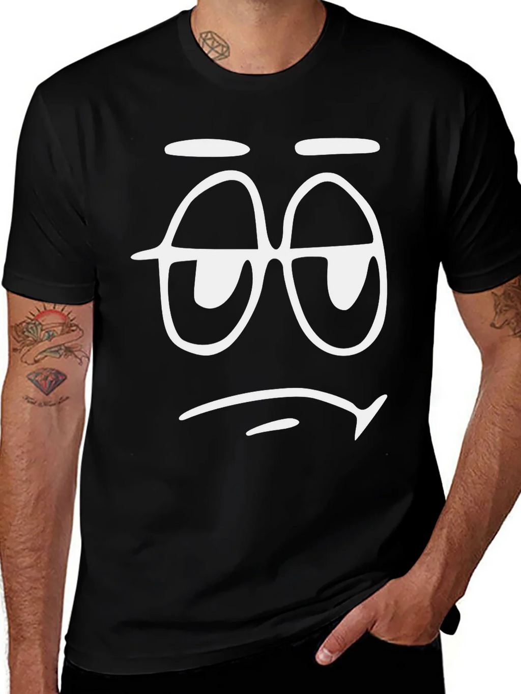 Sleepy Face Graphic T-Shirt - Black Cotton Tee