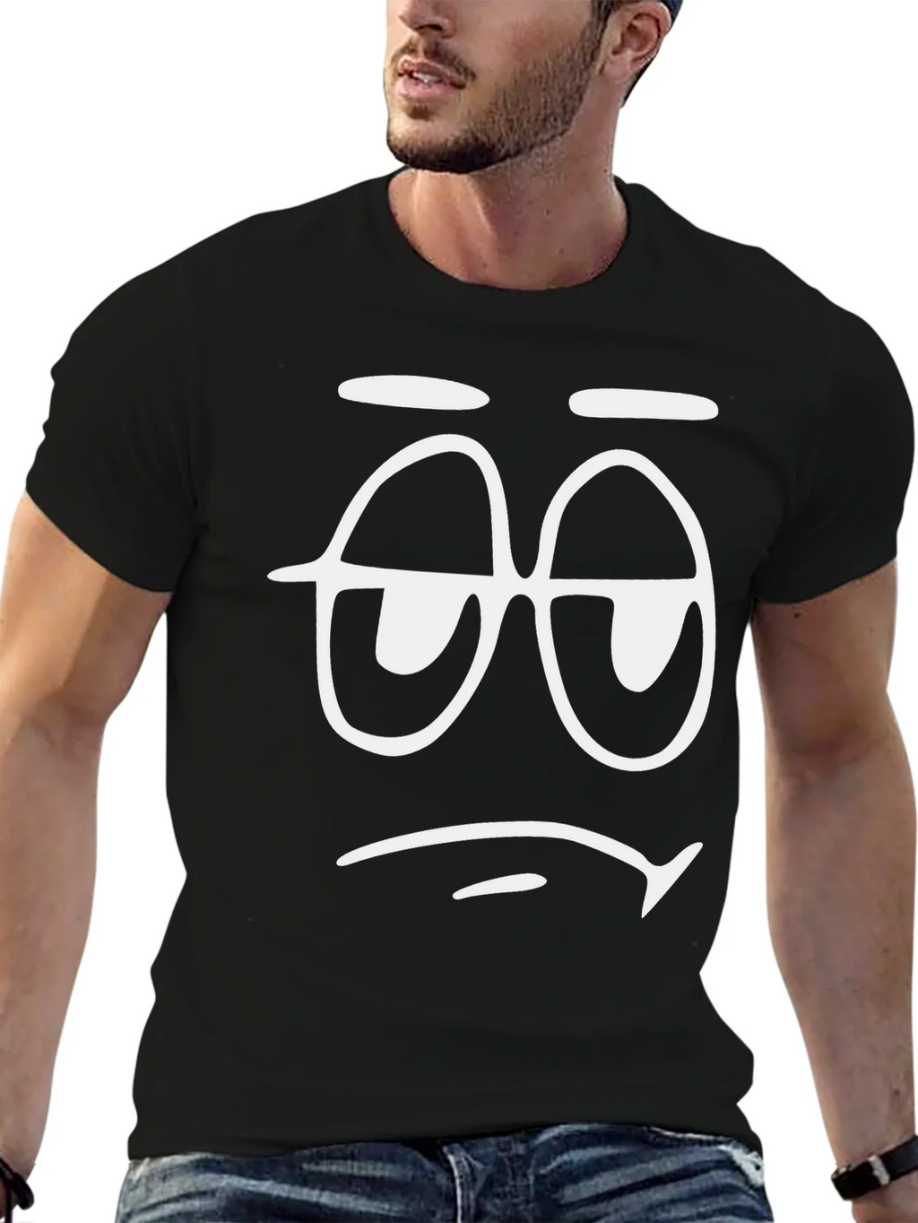 Sleepy Face Graphic T-Shirt - Black Cotton Tee