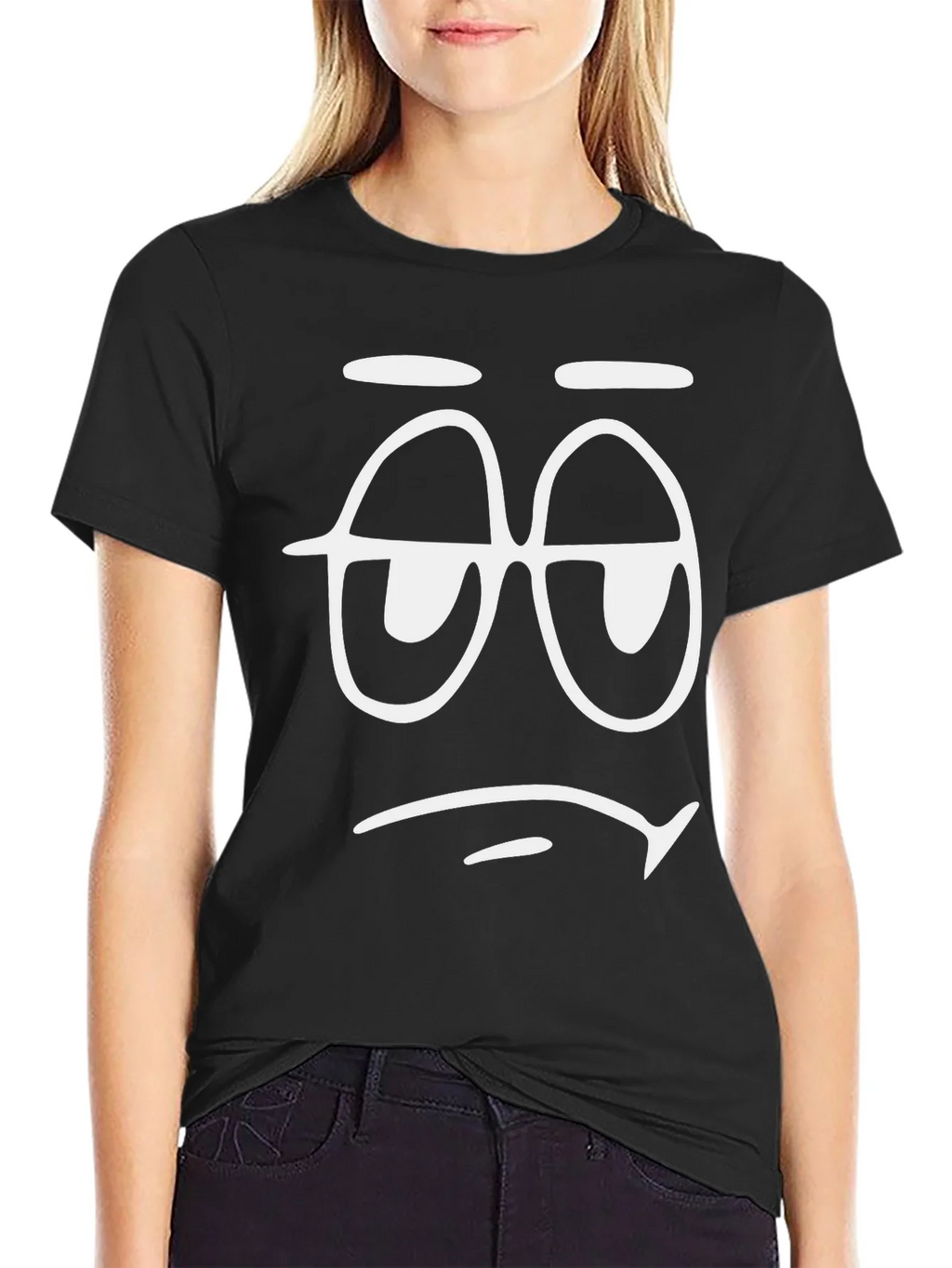 Sleepy Face Graphic T-Shirt - Black Cotton Tee
